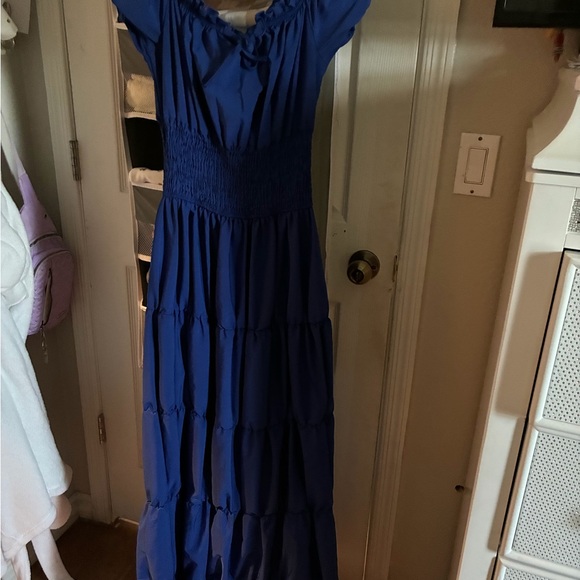 Smocked Bodice Tiered Maxi Dress - Royal Blue - Picture 2 of 6